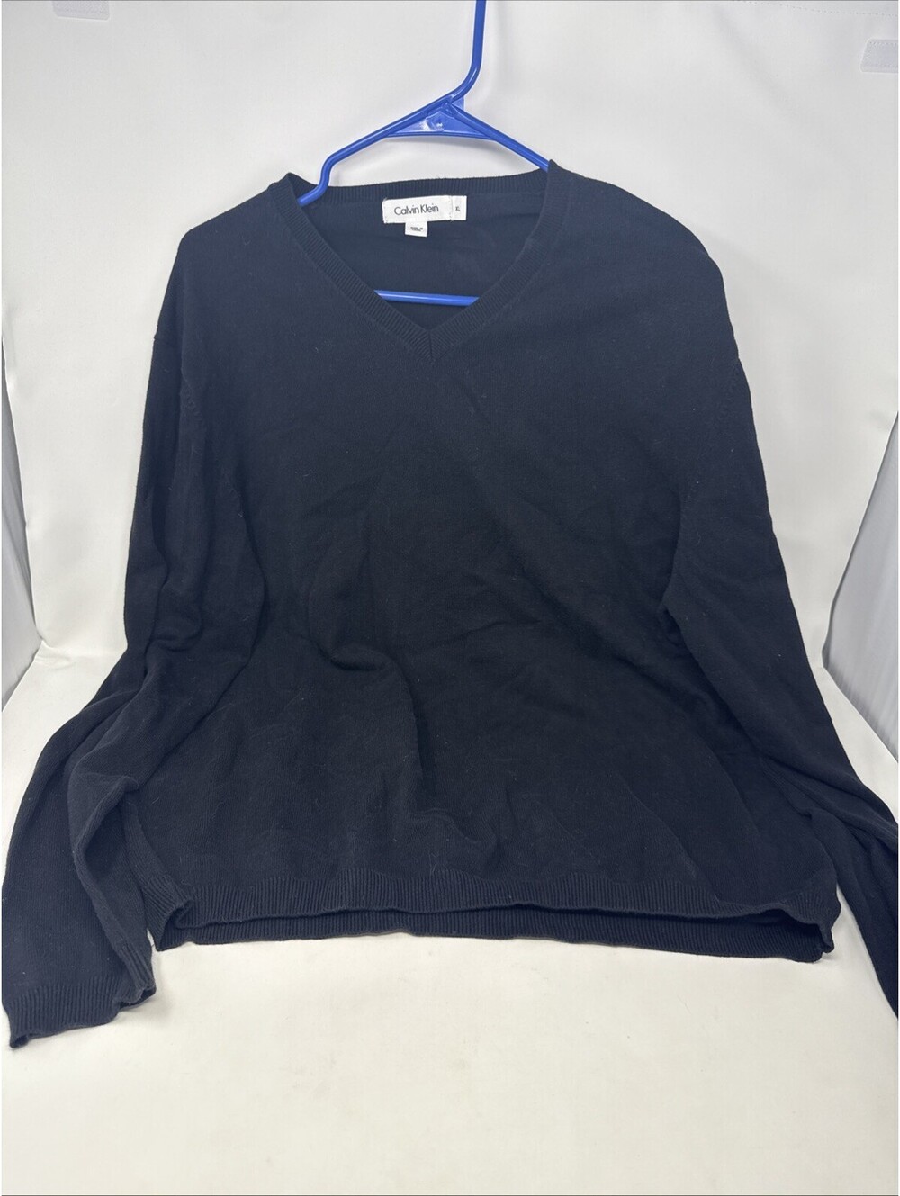 Calvin Klein Black V-Neck Extra Fine Merino Wool Pullover Sweater Sz XL Men’s